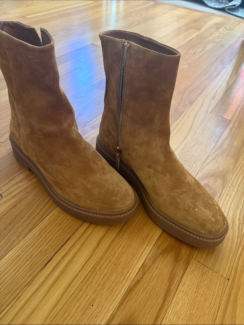 Vince Suede Ankle Boots in Tan - Zipper Detail
